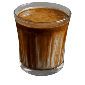 เดอร์ตี้คอฟฟี่ในแก้วใส โดดเด่นด้วยชั้นนมและกาแฟอย่างสวยงาม เสิร์ฟที่ Davin Cafe