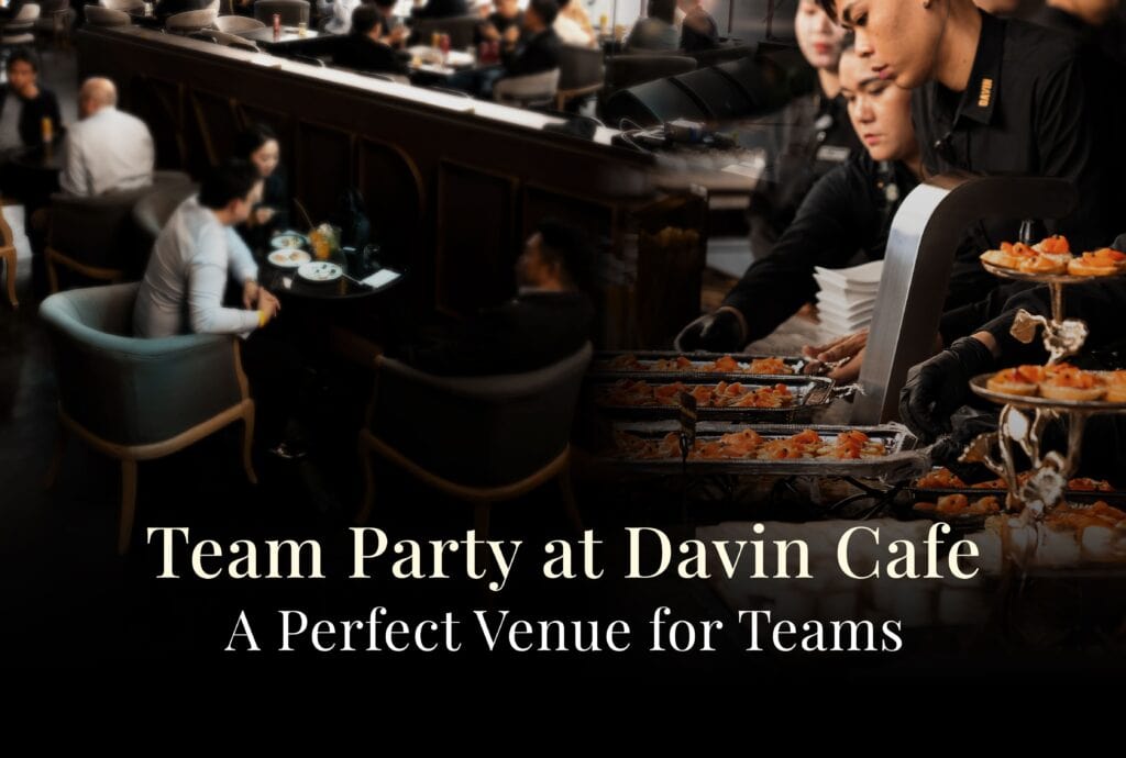 A visual showcasing corporate party services at Davin Cafe, combining professional food service and business-friendly seating areas, highlighting a venue designed to support company events with flexibility and experience-driven planning.