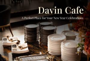 Davin Cafe presented as a New Year catering venue, offering an elegant setting for end-of-year celebrations and corporate festive events