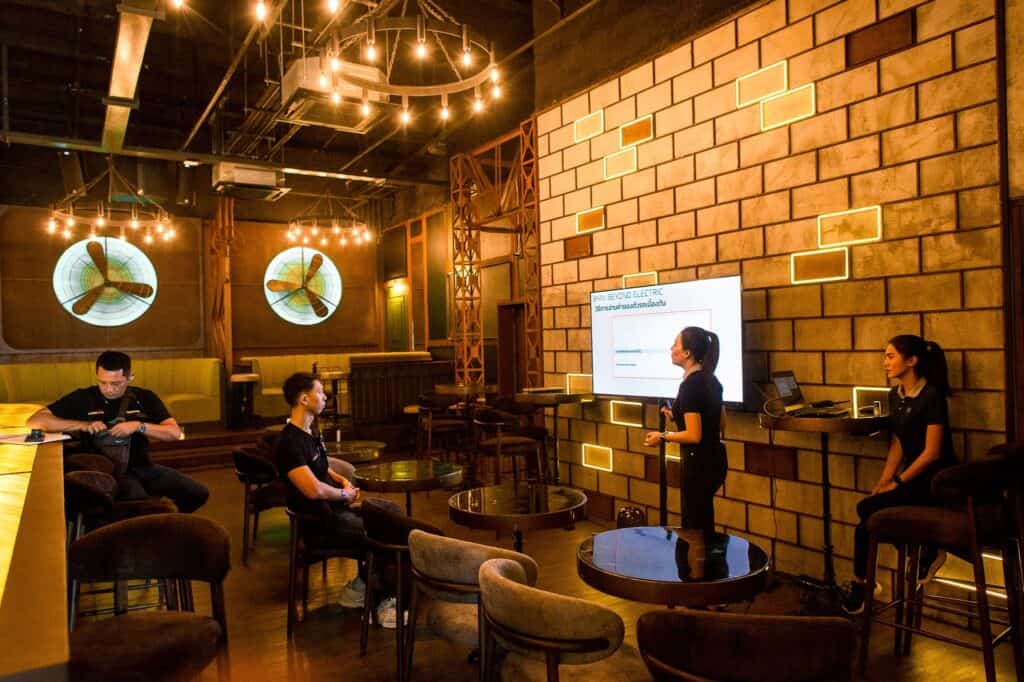 Corporate event venue hosting a business presentation and workshop session, ideal for brand seminars, private company events, and professional gatherings in Bangkok