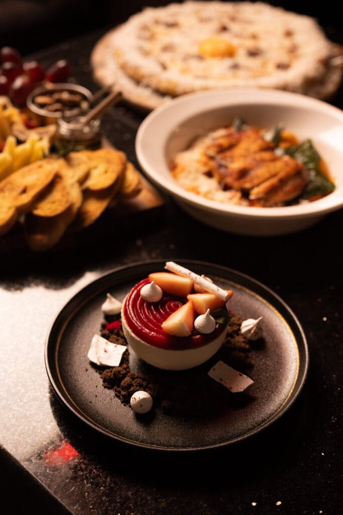 Romantic Valentine’s Day dessert served in a fine dining setting, capturing an intimate and elegant moment for a special dinner with loved ones