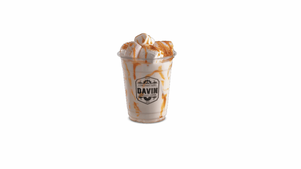 CARAMEL MILKY at DAVIN CAFE cafe, premium iced caramel milk with marshmallow topping and rich caramel drizzle, smooth sweet dessert drink perfect for cafe lovers