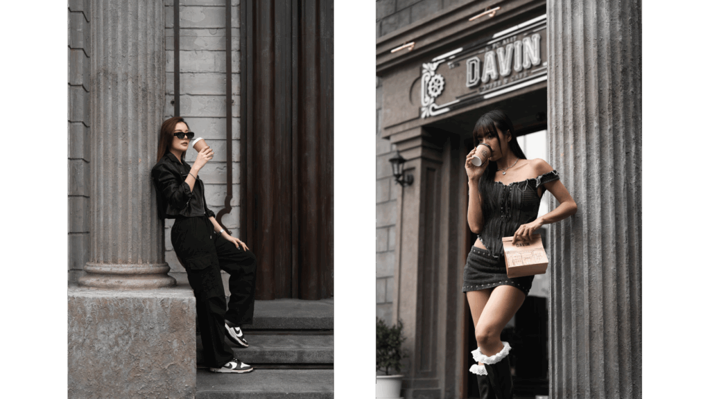 DAVIN CAFE premium cafe studio rental for fashion and lifestyle photoshoot featuring luxury architectural backdrop, ideal cafe studio location for professional photography