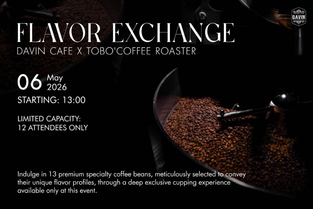 Promotional image for Flavor Exchange by DAVIN CAFE x TOBO’ Coffee Roaster, an exclusive specialty coffee cupping workshop.