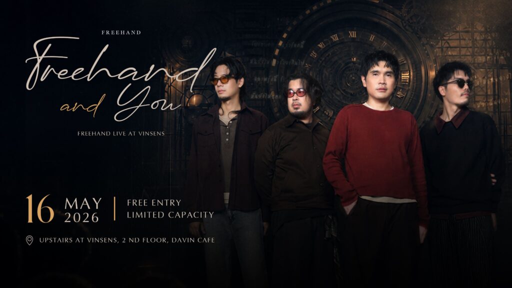 โปสเตอร์คอนเสิร์ต Freehand Concert Live at VINSENS ภายใน DAVIN CAFE กรุงเทพ งานดนตรีสดสุดเอ็กซ์คลูซีฟสำหรับแฟนเพลงอินดี้และสาย live music experience ระดับพรีเมียม