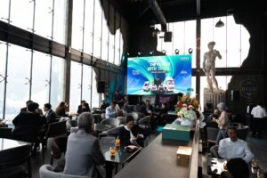 Event team preparing the outdoor brand activation area at a product launch venue in Bangkok