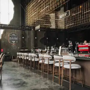 Specialty coffee bar inside Davin Cafe, an event venue in Bangkok with distinctive industrial interior design