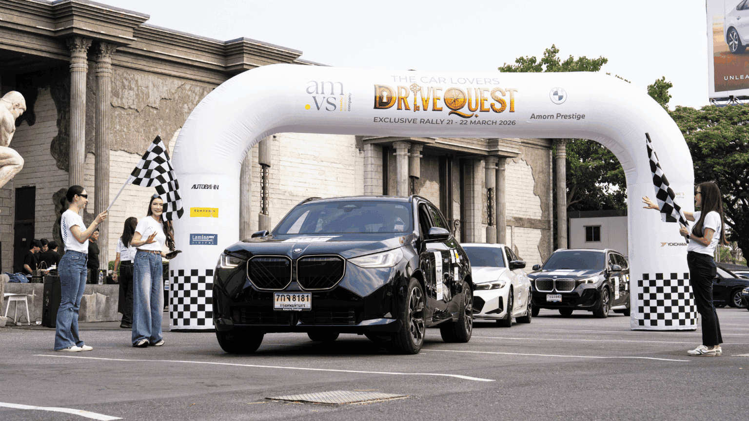BMW car rally starting line at Davin Cafe, utilizing the outdoor area as an event space rental in Bangkok.
