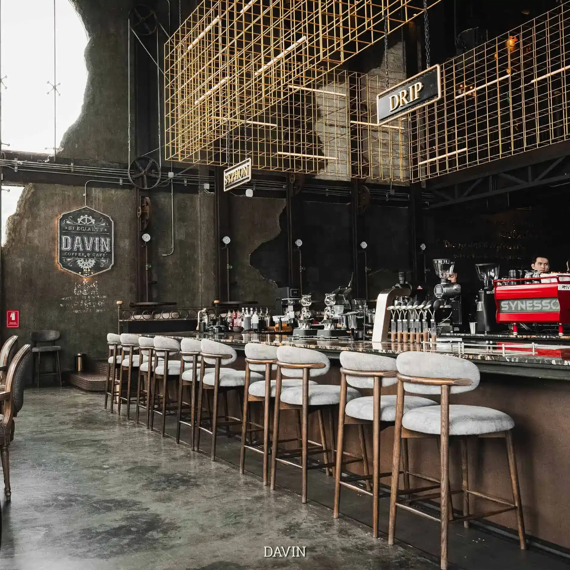 Industrial-style interior at Davin Cafe, suitable for exhibitions, showcases and private events in Bangkok