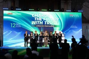 JAC Motors executives on stage during a product launch at Davin Cafe in Bangkok