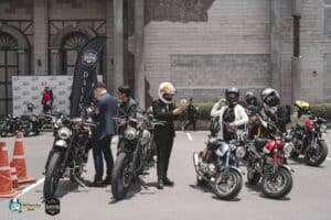 Motorcycle riders gathering and preparing for a ride during a community event at our spacious meetup space in Bangkok.