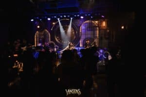 Live band and guests during a product launch after-party at Vinsens in Bangkok