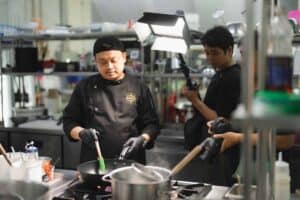 Chef food production shoot with lighting and camera crew at DAVIN CAFE Bangkok