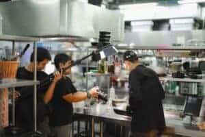 Commercial kitchen filming setup for food production at DAVIN CAFE Bangkok