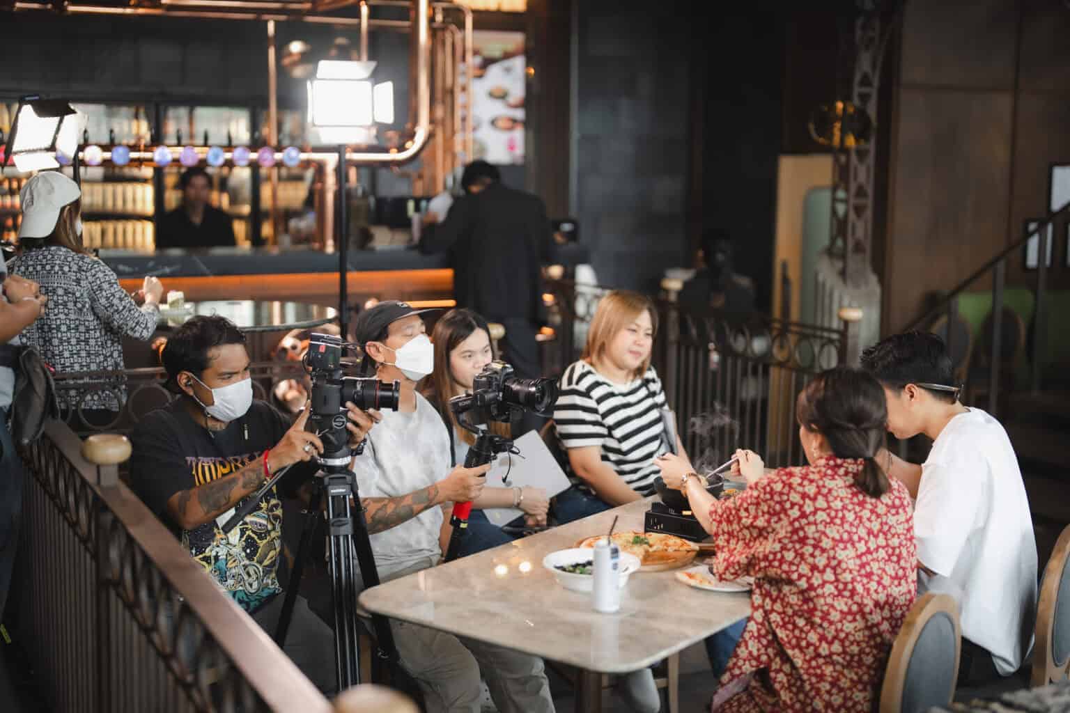 Food content production at DAVIN CAFE studio rental Bangkok with camera crew and lighting setup