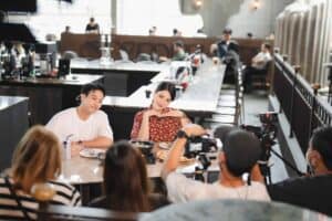 Food review video production inside DAVIN CAFE studio rental Bangkok