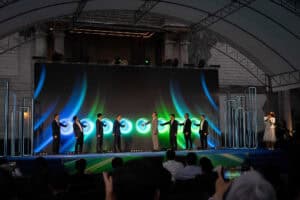 VIP executives on stage during an official launch ceremony at Davin Cafe, a premium event space rental in Bangkok.