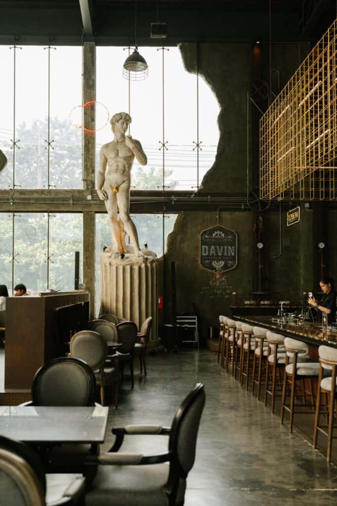 DAVIN CAFE interior for breakfast in Ramintra with European-style architecture, high ceilings and natural light