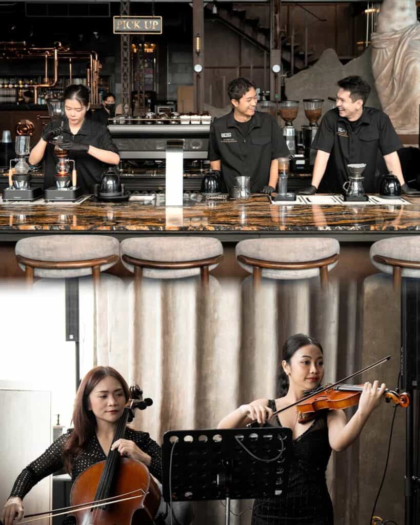 Brunch in Ramintra at DAVIN CAFE with baristas preparing specialty coffee in a European-style cafe atmosphere