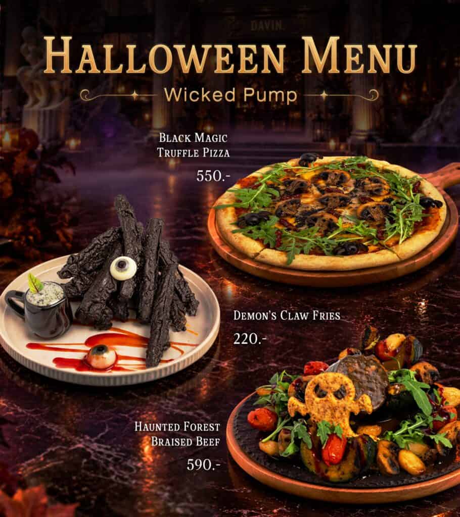 เมนูฮาโลวีน 2026 Wicked Pump พิซซ่าทรัฟเฟิล เฟรนช์ฟรายส์ และเนื้อตุ๋นที่ DAVIN CAFE